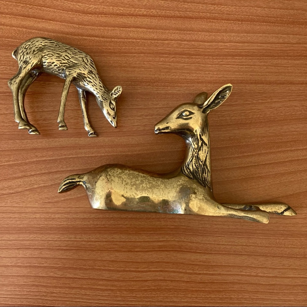 Vintage Brass Deer Figurines Set